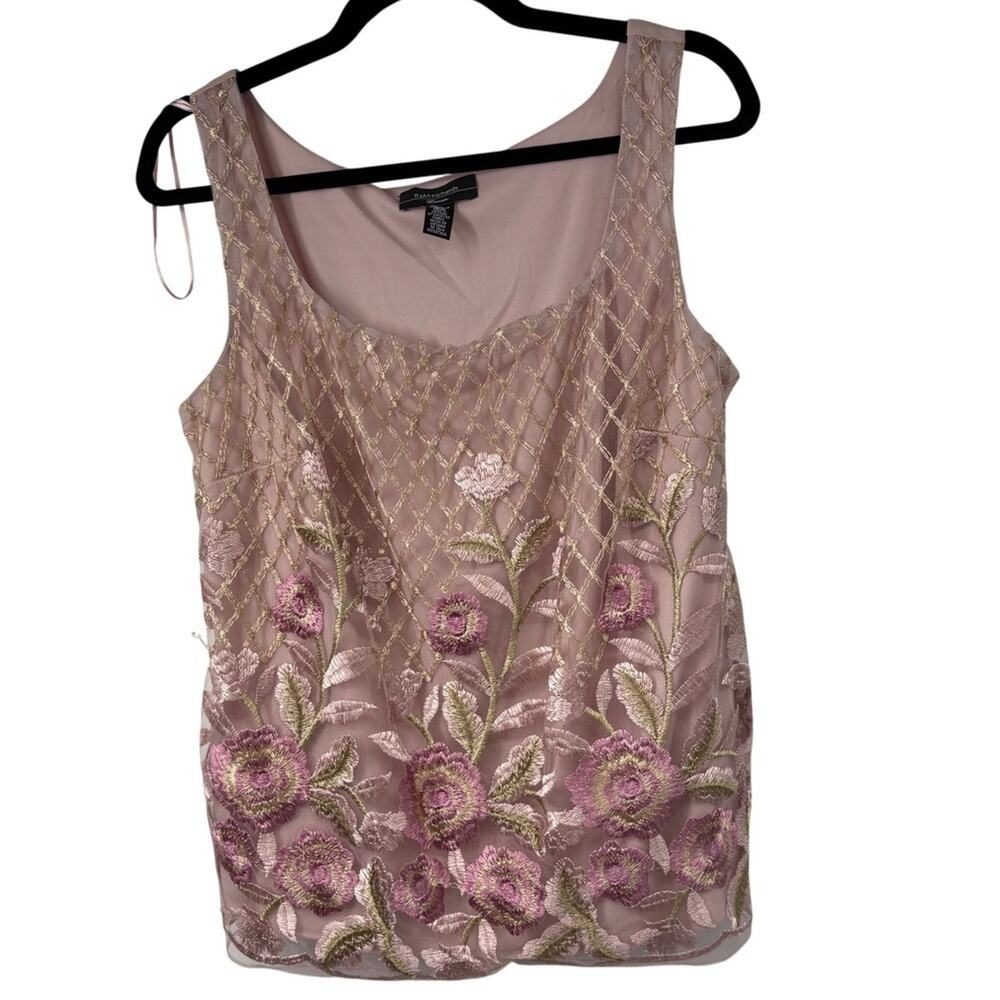 R&M Richards Woman Plus Size 14W Tank Top Pink Floral Embellished Sleeveless